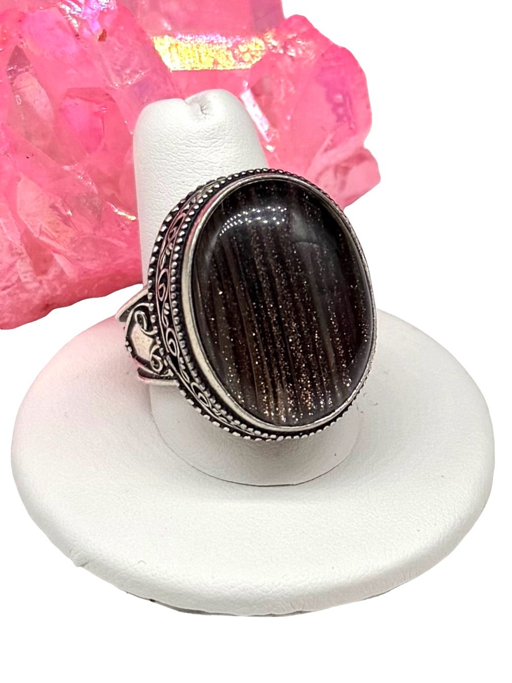 Dichroic Glass Ring Size 10 925 Sterling Silver Overlay